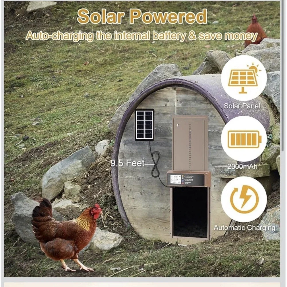 Automatic Chicken Coop Door Solar Powered with Timer & Light Sensor New In Box